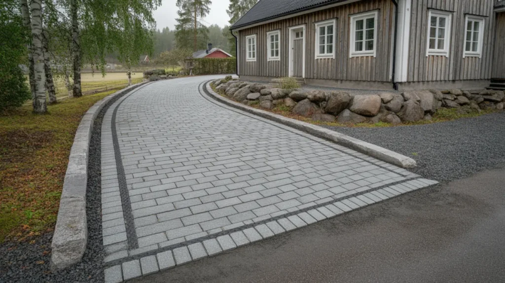 stenl ggning av uppfart med kantst d i skebobruk norrt lje roslagen